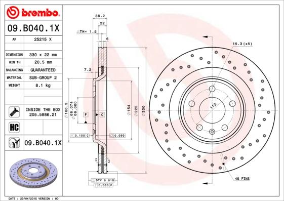 Brembo 09.B040.1X - Jarrulevy inparts.fi