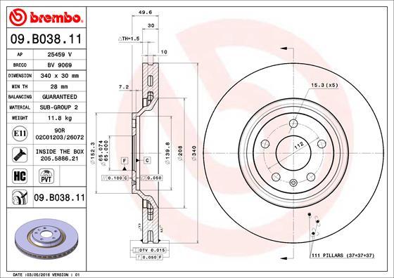 Brembo 09.B038.11 - Jarrulevy inparts.fi