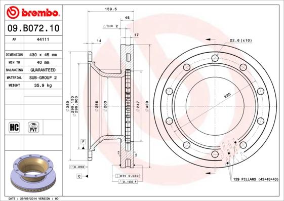 Brembo 09.B072.10 - Jarrulevy inparts.fi