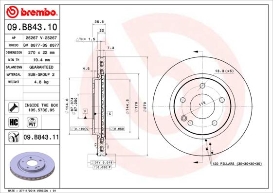 Brembo 09.B843.10 - Jarrulevy inparts.fi