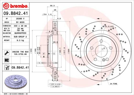 Brembo 09.B842.41 - Jarrulevy inparts.fi