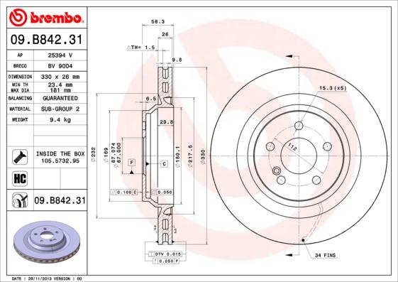 Brembo 09.B842.31 - Jarrulevy inparts.fi