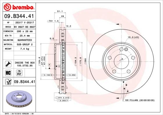 Brembo 09.B344.41 - Jarrulevy inparts.fi