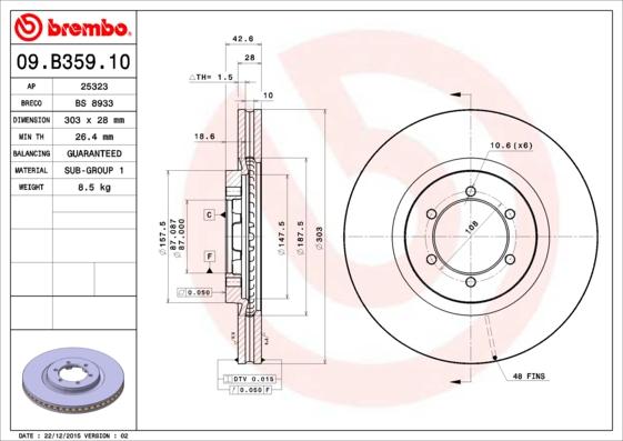 Brembo 09.B359.10 - Jarrulevy inparts.fi