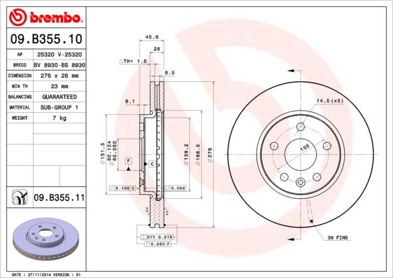 Brembo 09.B355.10 - Jarrulevy inparts.fi