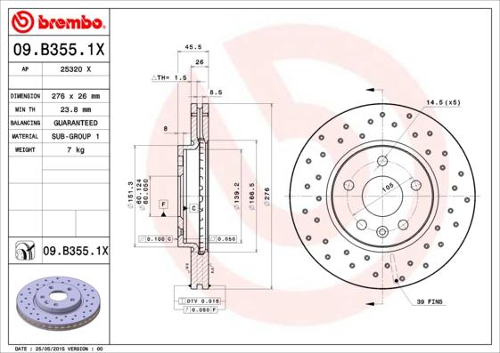 Brembo 09.B355.1X - Jarrulevy inparts.fi