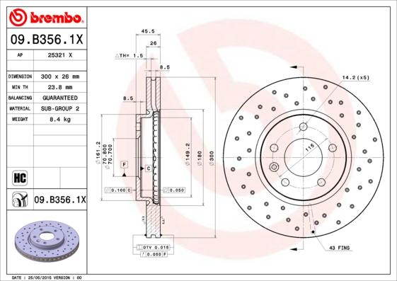 Brembo 09.B356.1X - Jarrulevy inparts.fi