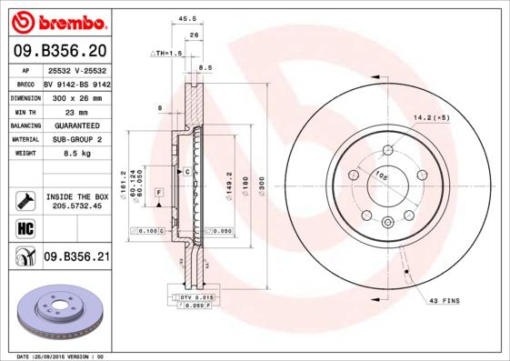 Brembo 09.B356.20 - Jarrulevy inparts.fi