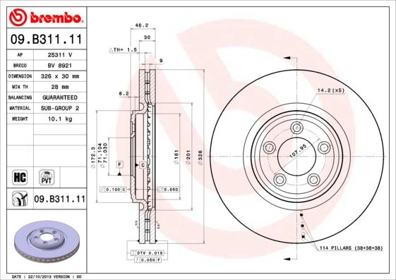 Brembo 09.B311.11 - Jarrulevy inparts.fi