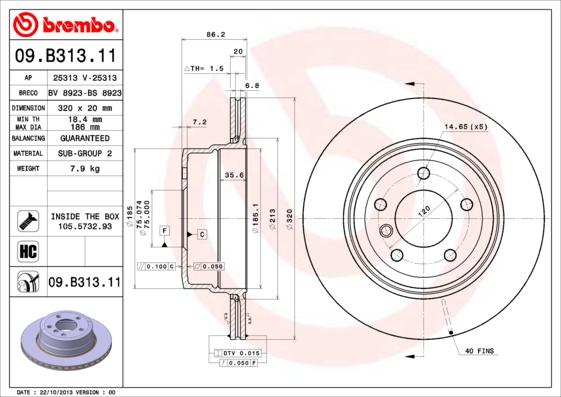 Brembo 09.B313.11 - Jarrulevy inparts.fi