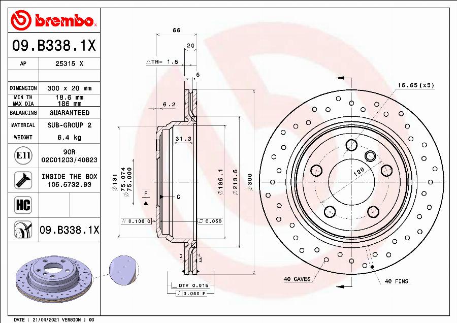 Brembo 09.B338.1X - Jarrulevy inparts.fi