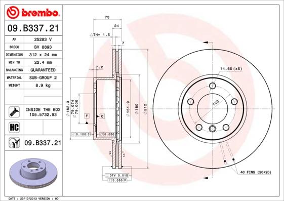 Brembo 09.B337.21 - Jarrulevy inparts.fi