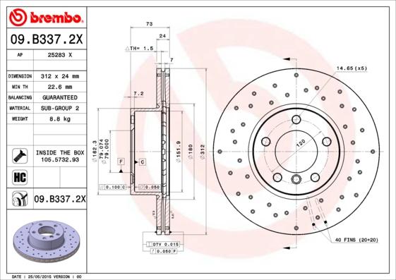 Brembo 09.B337.2X - Jarrulevy inparts.fi