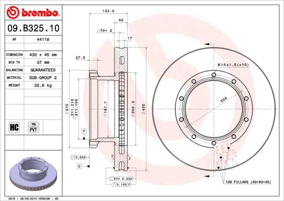 Brembo 09.B325.10 - Jarrulevy inparts.fi