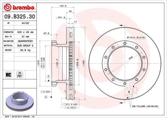 Brembo 09.B325.30 - Jarrulevy inparts.fi