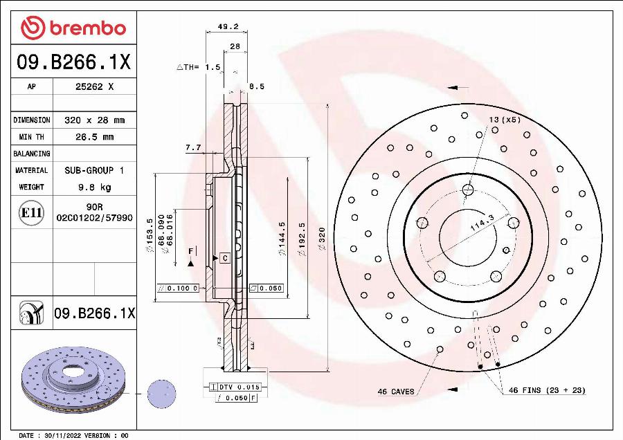 Brembo 09.B266.1X - Jarrulevy inparts.fi