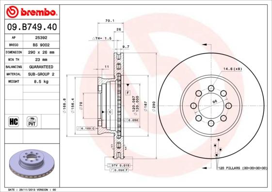 Brembo 09.B749.40 - Jarrulevy inparts.fi