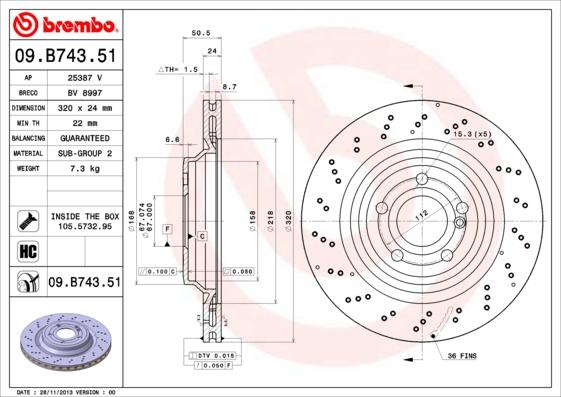 Brembo 09.B743.51 - Jarrulevy inparts.fi