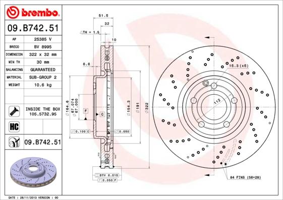 Brembo 09.B742.51 - Jarrulevy inparts.fi