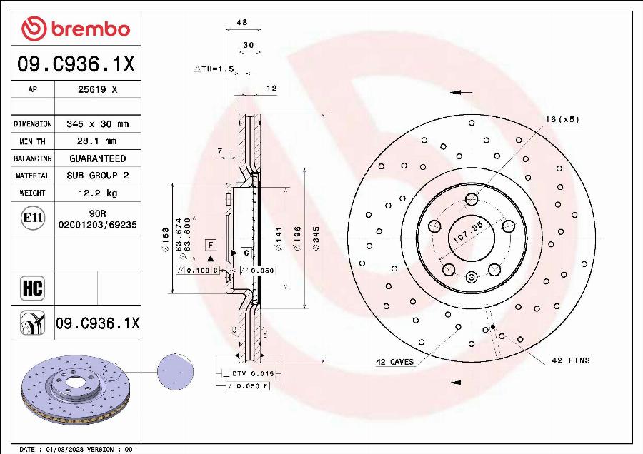 Brembo 09.C936.1X - Jarrulevy inparts.fi