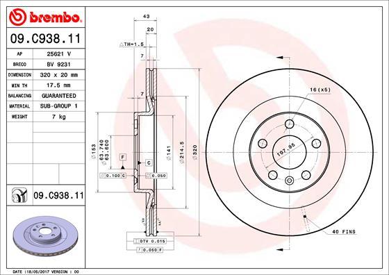 Brembo 09.C938.11 - Jarrulevy inparts.fi