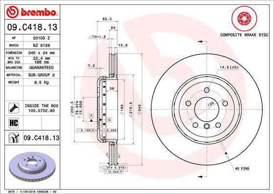 Brembo 09.C418.13 - Jarrulevy inparts.fi