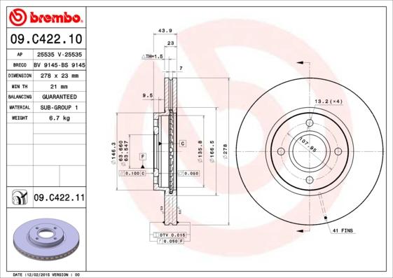 Brembo 09.C422.11 - Jarrulevy inparts.fi