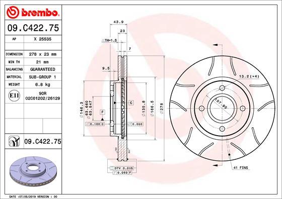 Brembo 09.C422.75 - Jarrulevy inparts.fi