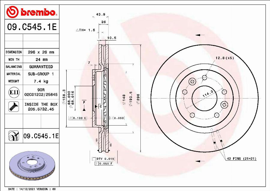 Brembo 09.C545.1E - Jarrulevy inparts.fi