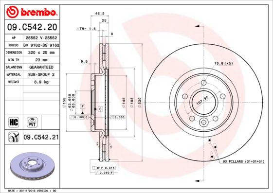 Brembo 09.C542.21 - Jarrulevy inparts.fi