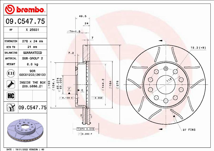 Brembo 09.C547.75 - Jarrulevy inparts.fi