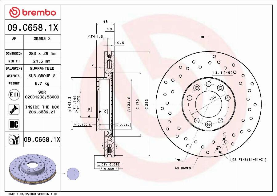 Brembo 09.C658.1X - Jarrulevy inparts.fi