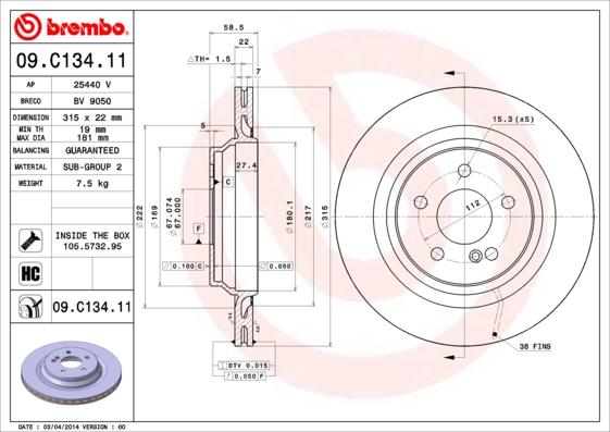 Brembo 09.C134.11 - Jarrulevy inparts.fi