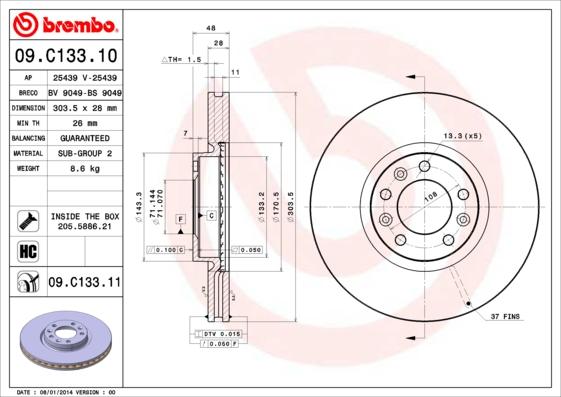 Brembo 09.C133.11 - Jarrulevy inparts.fi