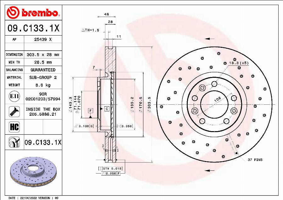 Brembo 09.C133.1X - Jarrulevy inparts.fi