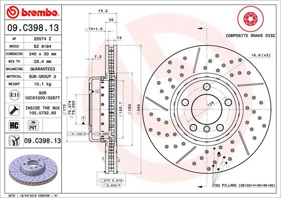 Brembo 09.C398.13 - Jarrulevy inparts.fi