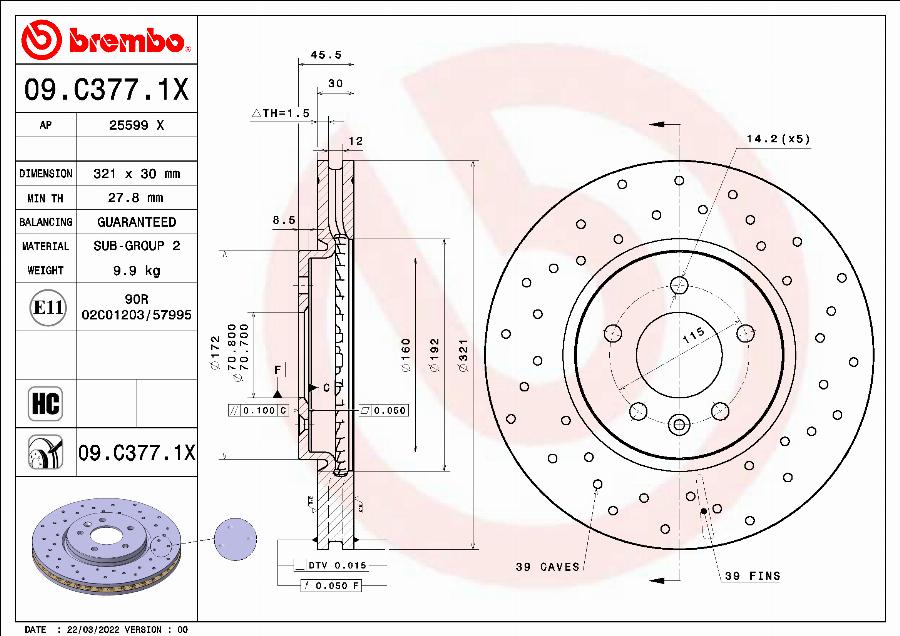 Brembo 09.C377.1X - Jarrulevy inparts.fi