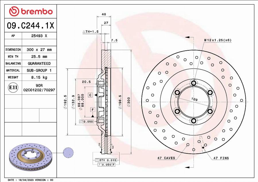 Brembo 09.C244.1X - Jarrulevy inparts.fi