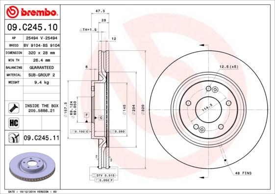 Brembo 09.C245.11 - Jarrulevy inparts.fi