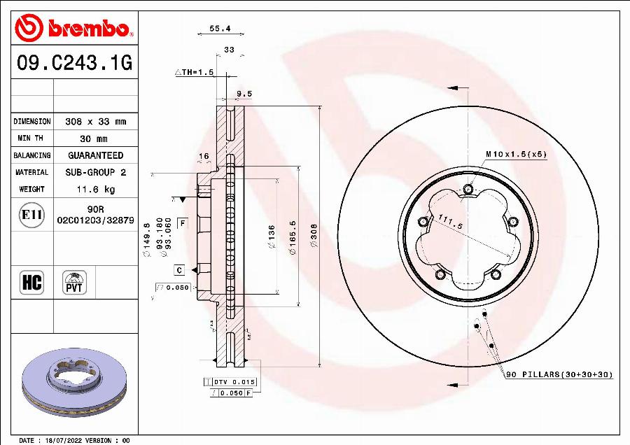 Brembo 09.C243.1G - Jarrulevy inparts.fi