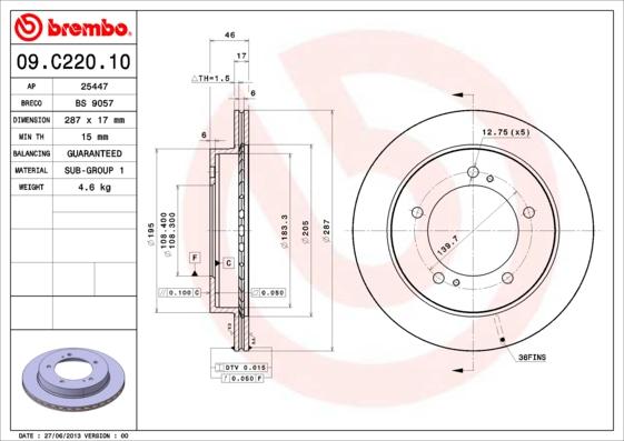 Brembo 09.C220.10 - Jarrulevy inparts.fi