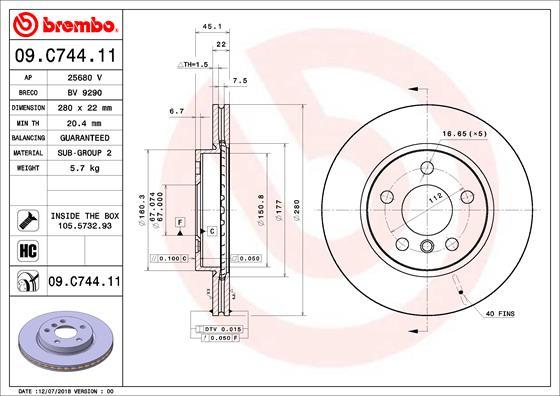 Brembo 09.C744.11 - Jarrulevy inparts.fi