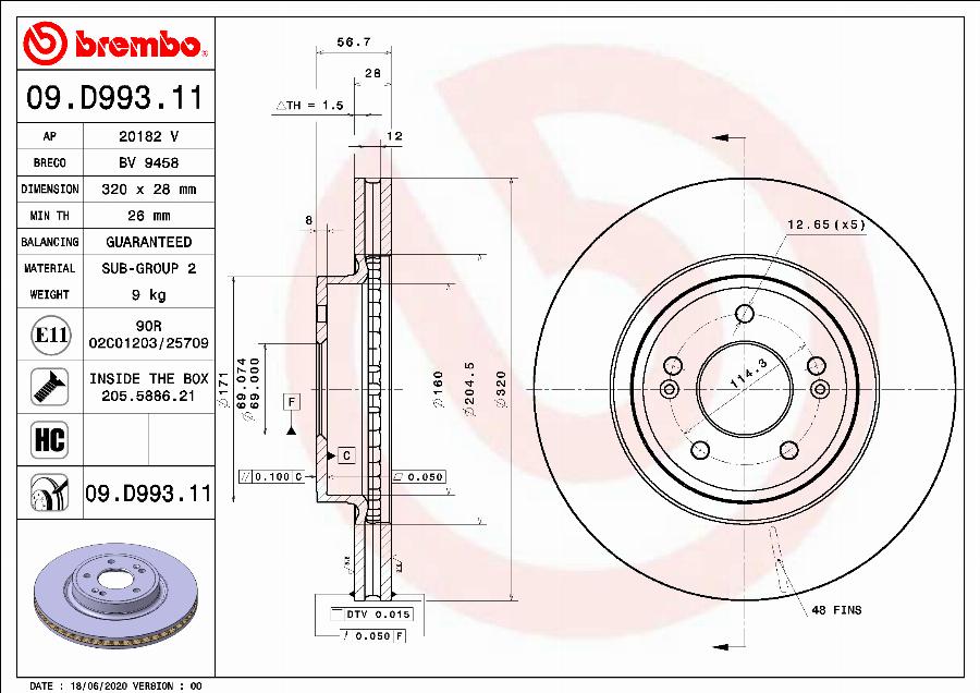 Brembo 09.D993.11 - Jarrulevy inparts.fi