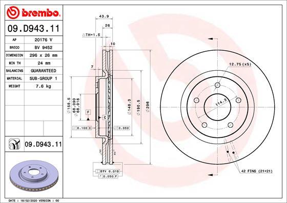 Brembo 09.D943.11 - Jarrulevy inparts.fi