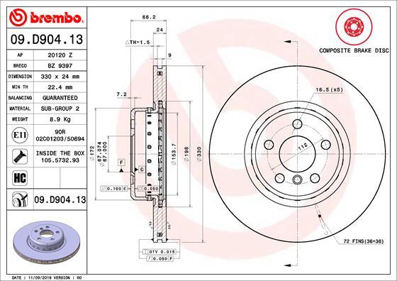 Brembo 09.D904.13 - Jarrulevy inparts.fi