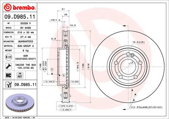 Brembo 09.D985.11 - Jarrulevy inparts.fi