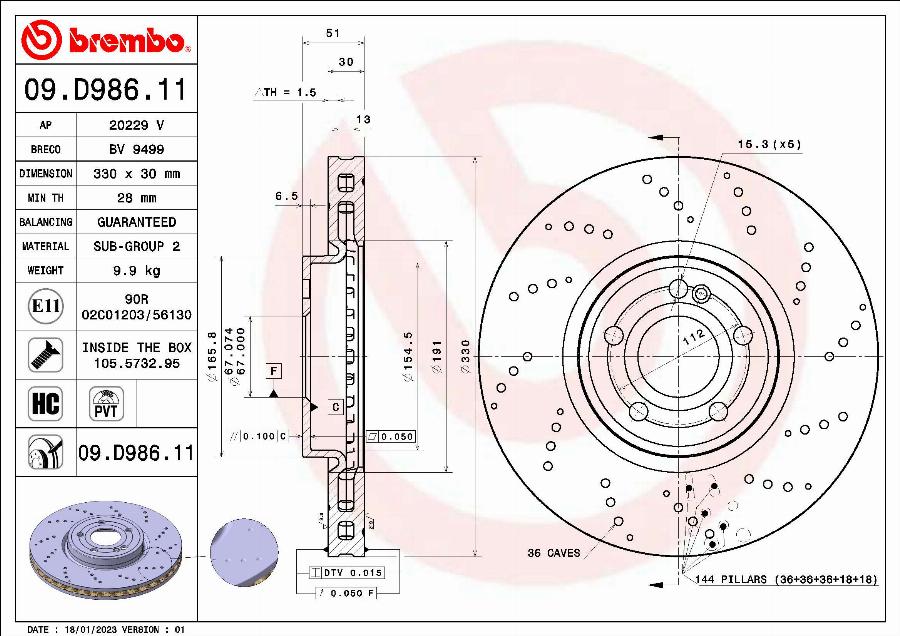 Brembo 09.D986.11 - Jarrulevy inparts.fi