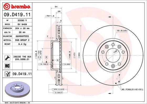 Brembo 09.D419.11 - Jarrulevy inparts.fi