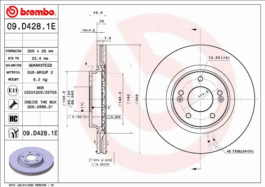 Brembo 09.D428.1E - Jarrulevy inparts.fi