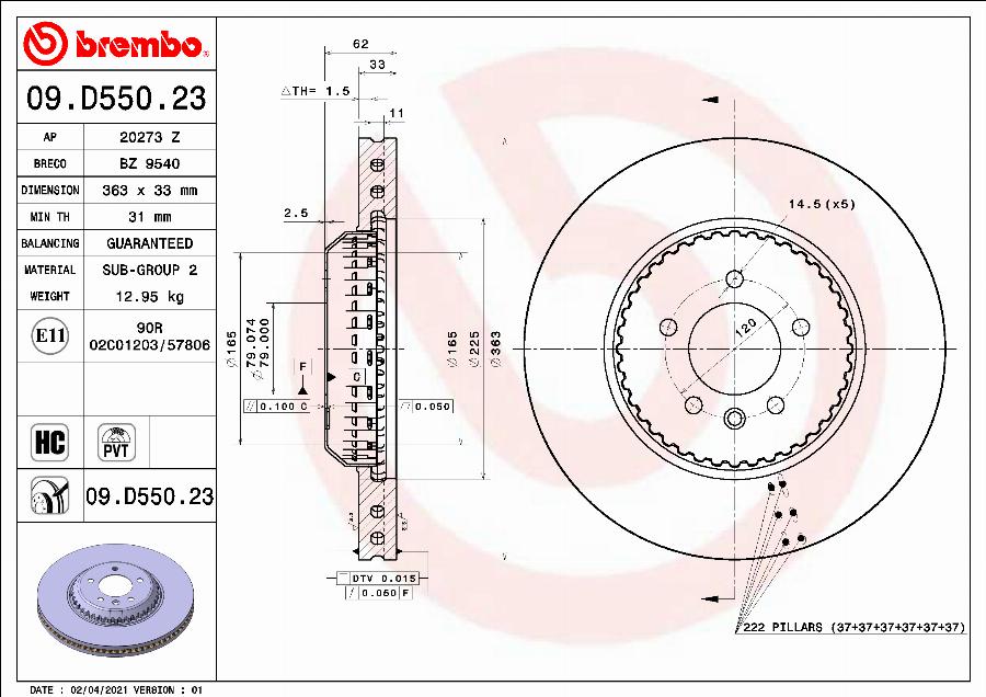 Brembo 09.D550.23 - Jarrulevy inparts.fi